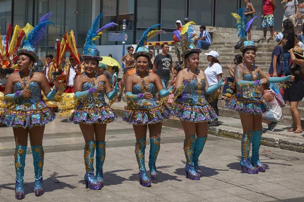 Arica Chile Febrero 2017 Grupo Baile Morenada Vestido Con Trajes — Foto de Stock