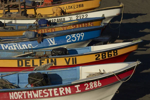 Curanipe Chile April 2015 Colourful Fishing Boats Beach Small Fishing — Stock Photo, Image