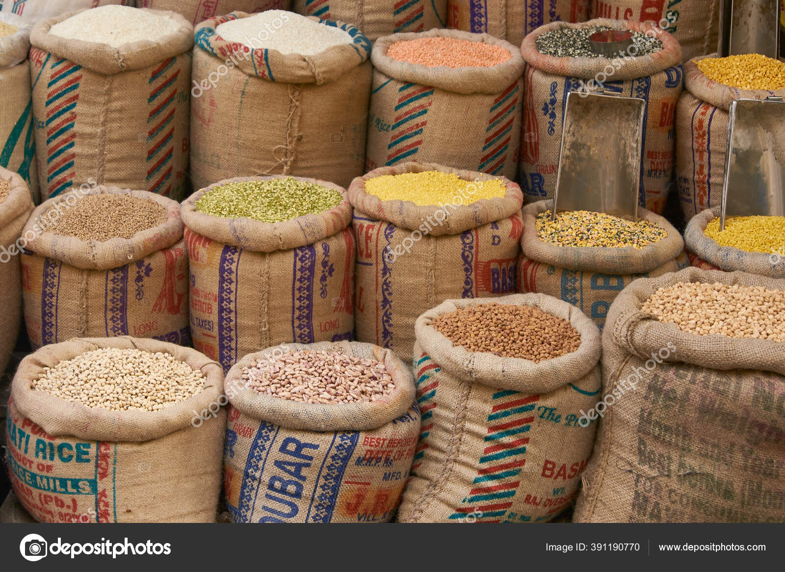 Delhi India February 2009 Colourful Arrangement Pulses Lentils Sale