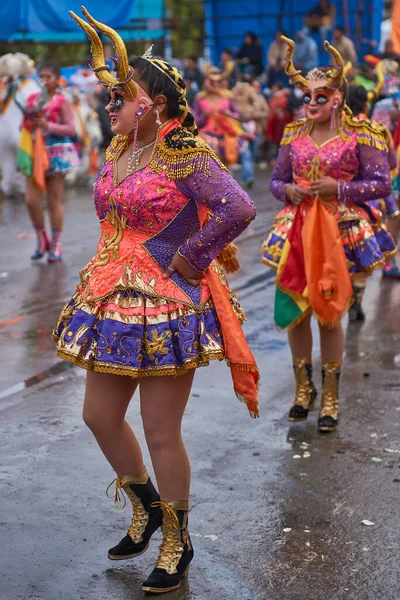 Oruro Bolivia February 2017 의상을 디아블로 댄서들이 사육제 기간에 볼리비아의 — 스톡 사진