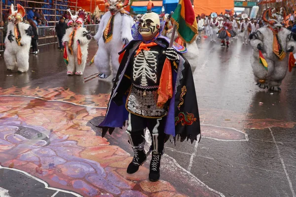 Oruro Bolivia February 2017 Diablada Dancers White Bear Costumes Parade — Stock Photo, Image