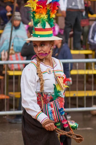 Oruro Bolivia February 2017 Group Traditional Dancers Colourful Costumes Parading — Stock Photo, Image