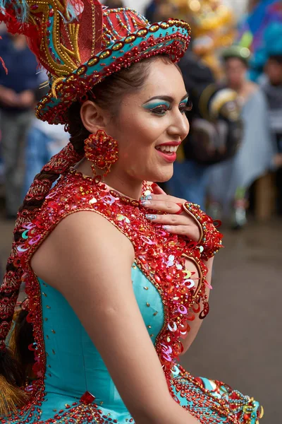 Oruro Bolivia Luty 2017 Tancerze Morenady Ozdobnych Kostiumach Paradują Górniczym — Zdjęcie stockowe