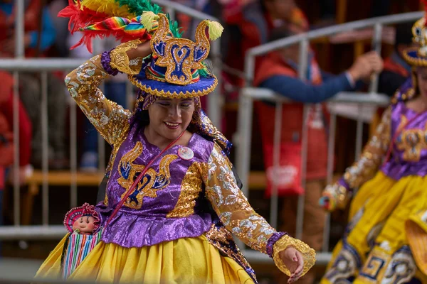 Oruro Bolivien 2017 Medlemmar Dansgrupp Från Waca Waca Utsmyckad Kostymparad — Stockfoto