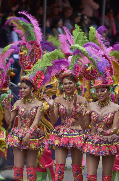 Oruro Bolivia Luty 2017 Tancerze Morenady Ozdobnych Kostiumach Paradują Górniczym — Zdjęcie stockowe