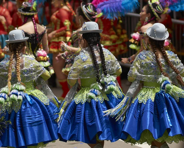 Oruro Bolivia Luty 2017 Tancerze Diablada Ozdobnych Kostiumach Paradują Górniczym — Zdjęcie stockowe