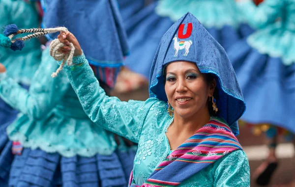 Oruro Bolivia February 2017 Llamerada Dancers Ornate Costumes Performing Parade — Stock Photo, Image