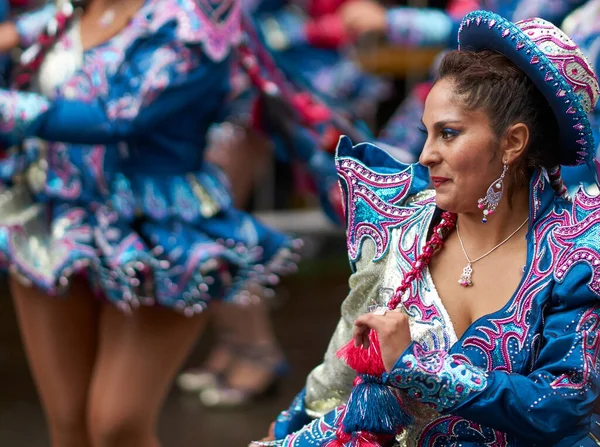 Oruro Bolivia Luty 2017 Tancerze Caporales Ozdobnych Kostiumach Paradujący Górniczym — Zdjęcie stockowe