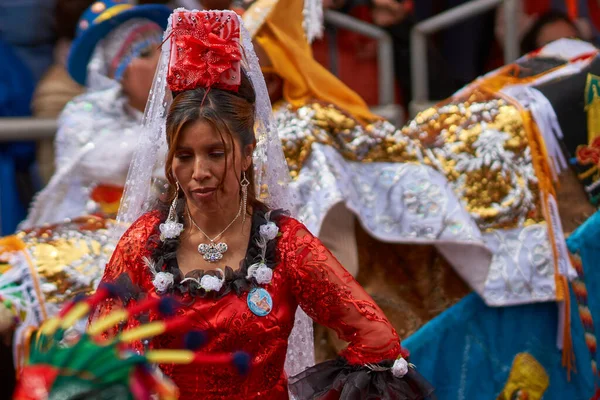 Oruro Bolivien Februar 2017 Mitglieder Einer Waca Waca Tanzgruppe Kunstvollen — Stockfoto