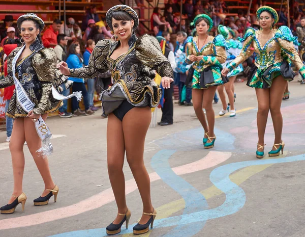Oruro Bolivia Luty 2017 Tancerze Caporales Ozdobnych Kostiumach Paradujący Górniczym — Zdjęcie stockowe