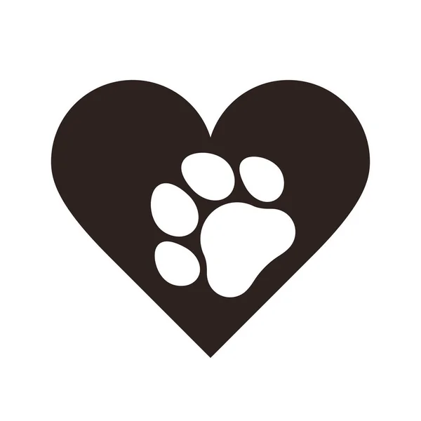 Pet Paw Print Heart Isolated White Background — Stock Vector