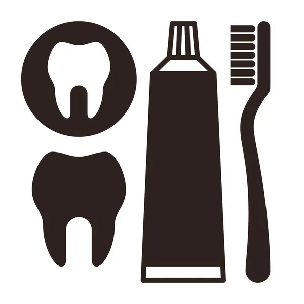 Diş fırçası, diş macunu ve diş simgesi — Stok Vektör