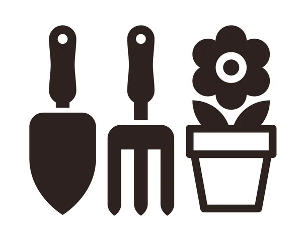 Gardening tools and flower pot icon — Stock Vector