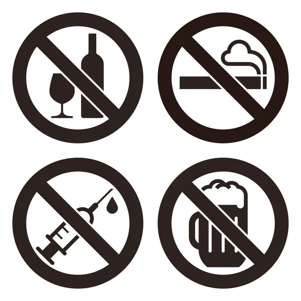 No alcohol sign, No smoking sign, No alcohol sign and No beer si — Stock Vector