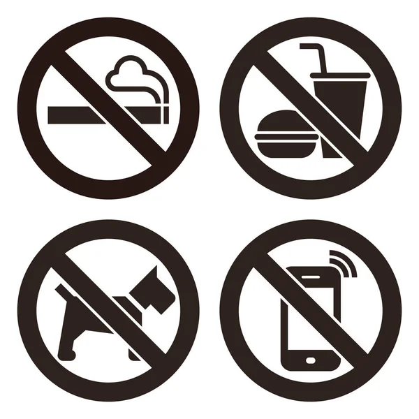 Kein Rauchen, kein Essen oder Trinken, keine Hunde und kein Handy verboten Stockvektor