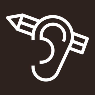 Kulağın arkasındaki kalem, koyu arkaplanda yaratıcılık sembolü