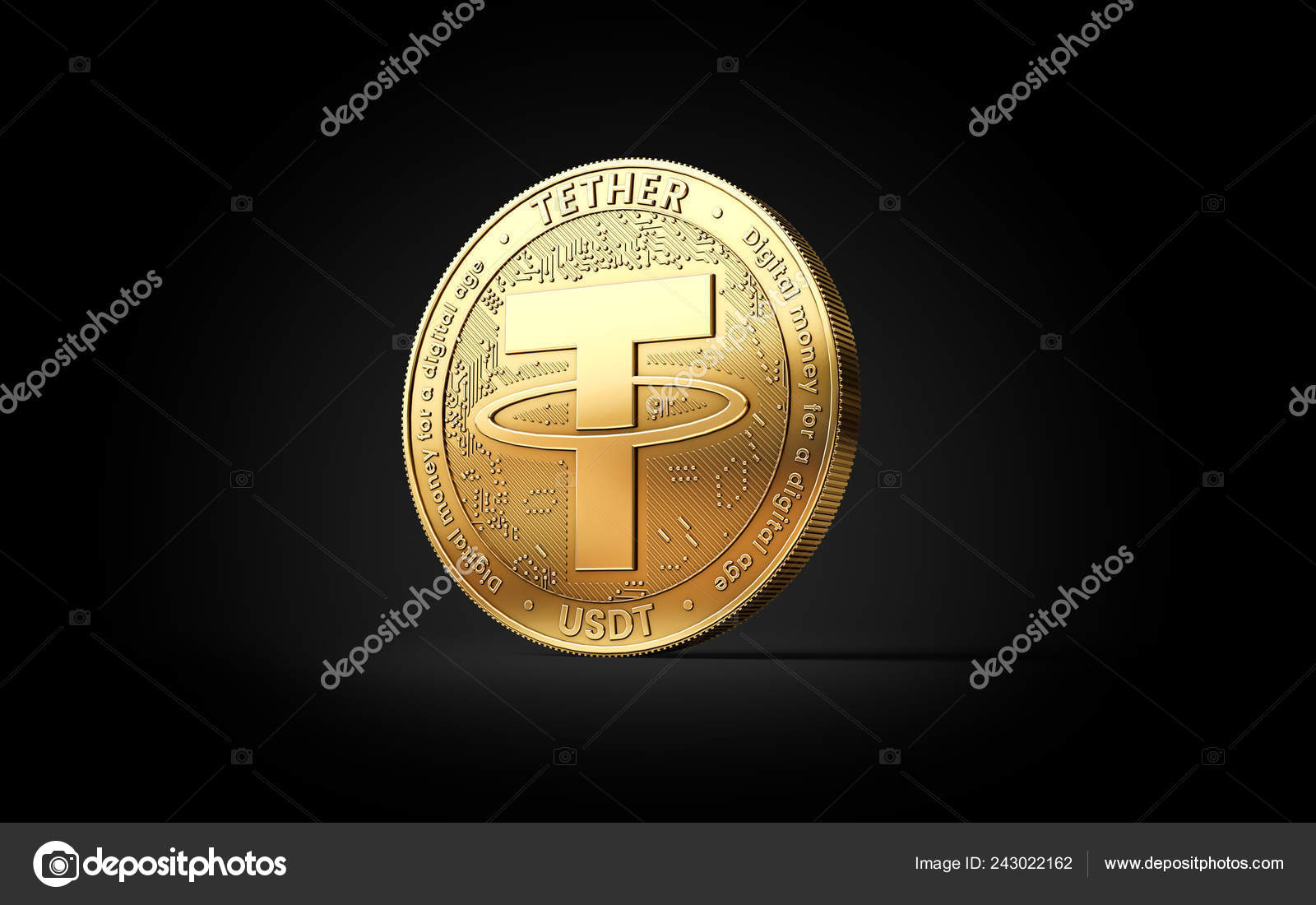 Usdt 加密货币硬币隔离在黑色背景—— 库存社论照片© hello.artmagination.com #243022162