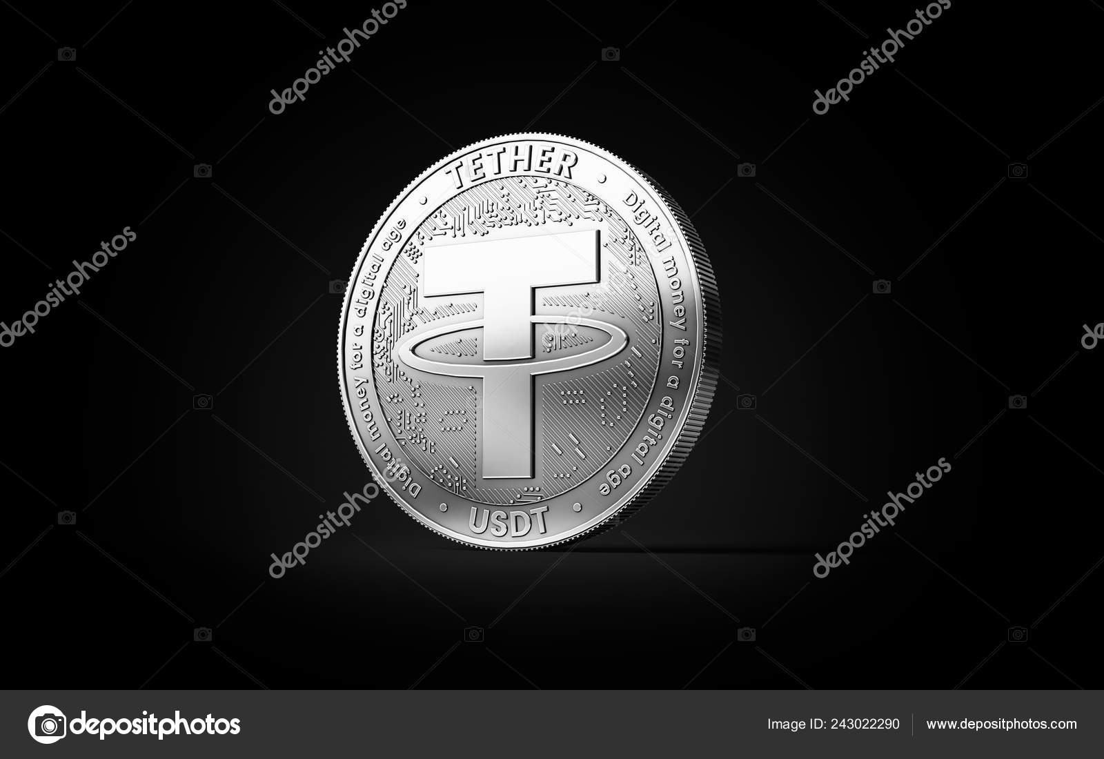 銀テザー Usdt Cryptocurrency 物理的な概念コインが黒い背景に分離されました レンダリング —  ストック編集用写真©hello.artmagination.com#243022290