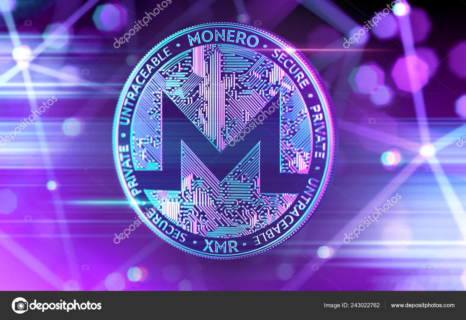 Moeda Monero Brilhante Néon Xmr Cores Ultra Violet Com Nós — Foto editorial  © hello.artmagination.com #243022762