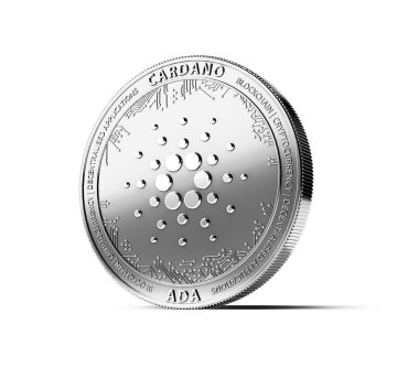 Beyaz arka plan üzerinde izole Cardano (Ada) sikke gümüş. Kavram yazı tura. 3D render