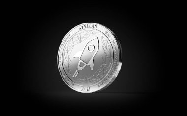 Gümüş yıldız (Xlm) cryptocurrency fiziksel kavramı sikke siyah arka plan üzerine izole. 3D render