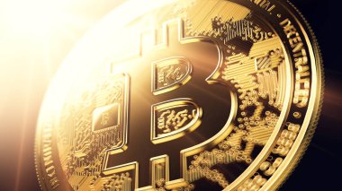 Bitcoin bulanık yakın çekim shot. 3D render