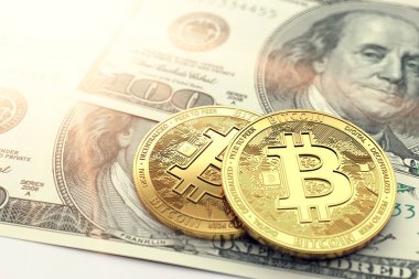 Bitcoin paralar doları Lirası üstünde döşeme. Bitcoin fiyat yükselir. 3D render
