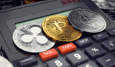 Cryptocurrency gelir vergisi hesaplama kavramı. 3D render