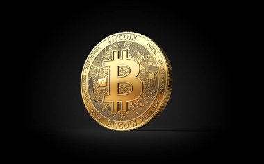 Siyah arka plan üzerine izole altın Bitcoin Btc cryptocurrency madeni para. 3D render