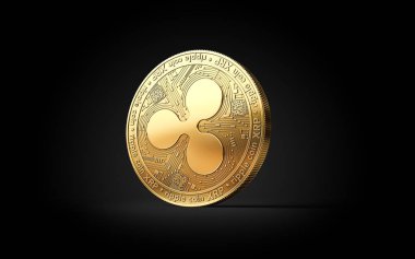 Siyah arka plan üzerine izole altın Xrp Ripple cryptocurrency madeni para. 3D render