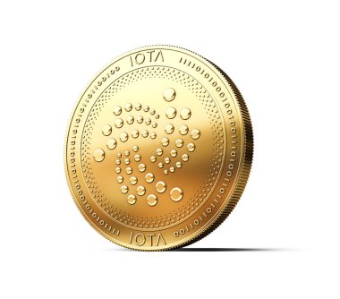 Beyaz arka plan üzerinde izole altın Iota cryptocurrency fiziksel kavramı bozuk para. 3D render