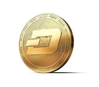 Beyaz arka plan üzerinde izole altın Dash cryptocurrency fiziksel kavramı bozuk para. 3D render