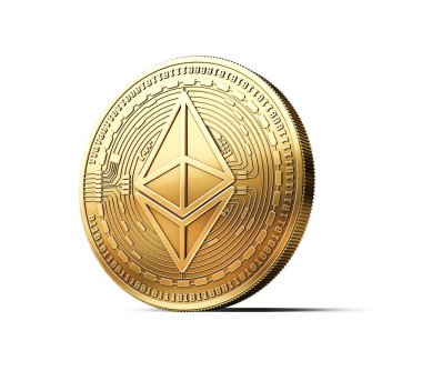 Altın Ethereum Eth cryptocurrency fiziksel kavramı üzerinde izole beyaz arka plan para. 3D render