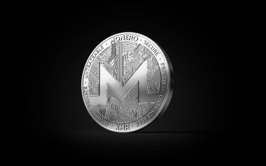 Gümüş Monero Xmr cryptocurrency fiziksel kavramı sikke siyah arka plan üzerine izole. 3D render