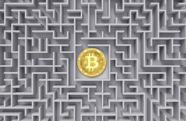 Bitcoin labirent veya labirent ortasında veriyorsun. Bir anahtar ya da mali sorunlarına çözüm olarak cryptocurrencies. 3D render