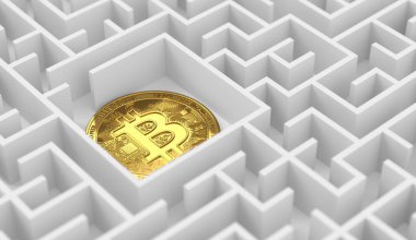 Bitcoin labirent veya labirent veriyorsun. Cryptocurrencies finansal yasaları labirentinde kaybettim. 3D render