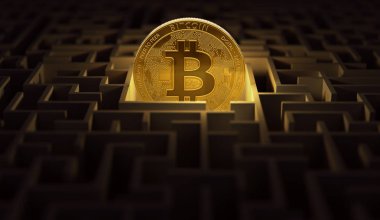 Altın Bitcoin labirentinde bir yere yerleştirilir. Cryptocurrencies olumsuz hukuk labirentinde kaybettim. 3D render