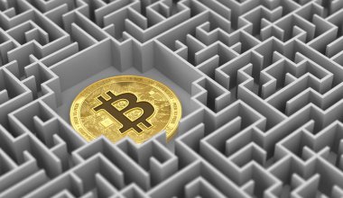 Bitcoin labirent veriyorsun. Çeşitli mali konular kavram için bir çözüm olarak cryptocurrencies. 3D render