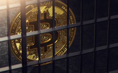 Bitcoin ban, hapsetmek veya yasadışı. Büyük sıkıntılar Bitcoin veya diğer cryptocurrencies. 3D render