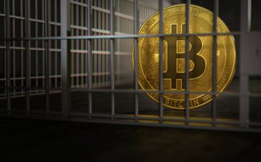 Bitcoin ban, hapsetmek veya yasadışı. Büyük sıkıntılar Bitcoin veya diğer cryptocurrencies. 3D render