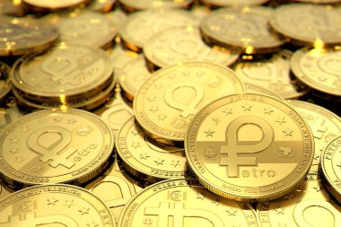 Altın Venezuela Petro cryptocurrency kavramı sikke yığını. 3D render