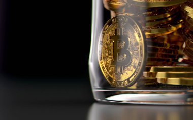 Bitcoins kavanoza donmuş varlıkları konsept olarak depolama. 3D render