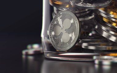 Bir kavanoza donmuş varlıkları kavram olarak depolanan yazı tura dalgalanma. 3D render