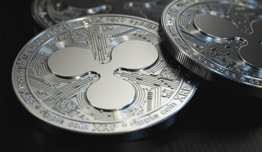 Parlak gümüş dalgalanma (Xrp) kavramı sikke yığını bulanık yakın çekim shot. 3D render