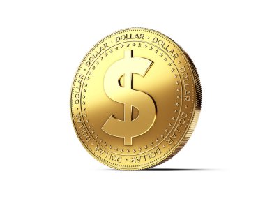 Altın sikke üzerinde dolar işareti. Beyaz arka plan üzerinde izole Foto gerçekçi 3d render