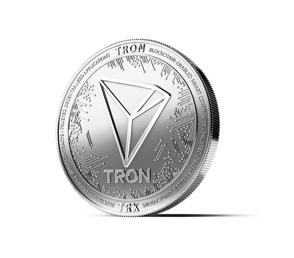 銀の白い背景に分離されてトロン コイン 概念のコイン レンダリング — ストック写真