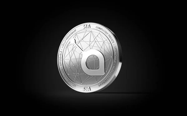 銀のコインは黒い背景に分離した Sia Cryptocurrency 物理的な概念 レンダリング — ストック写真