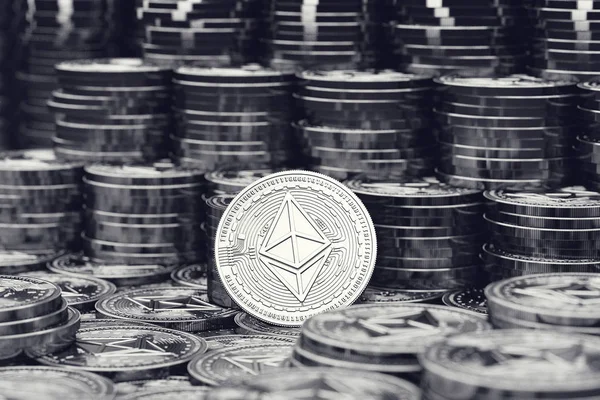 Yığın ve bulanık içinde Ethereum para yığınları atış kapatın. 3D render