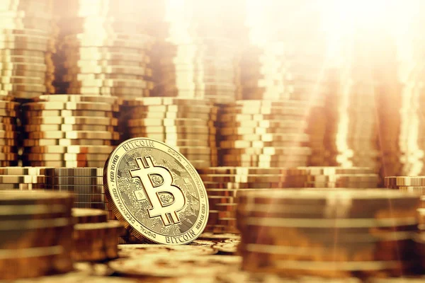 Arany Bitcoin Érmék Vértes Másol Hely Fent Leképezés — Stock Fotó