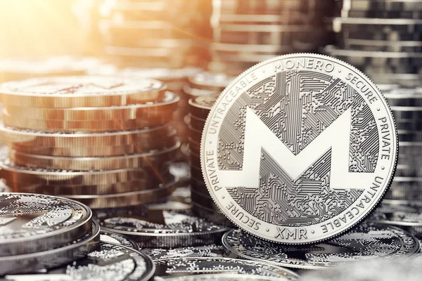 Monero Coin Closeup Shot Bright Sun Flare Sign Growth Rendering — Stock Photo, Image